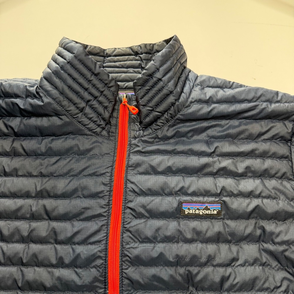 PATAGONIA Down Sweater Jacket Navy Blue Orange Full Zip Men's Size Large - Picture 4 of 12